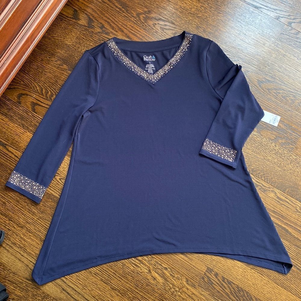 NWT Croft & Barrow Navy Blue Dazzle Blouse - Size Small